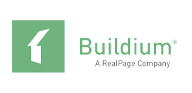 Buildium logo: green square with a white abstract mark and the word Buildium, followed by 'A RealPage Company'