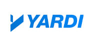 YARDI logo: blue wordmark with an abstract shield-like icon on the left
