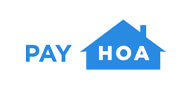 Pay HOA logo: blue house silhouette with the word PAY to the left and HOA inside the house.
