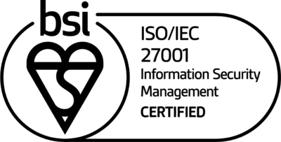BSI ISO/IEC 27001 Information Security Management CERTIFIED badge (seal) showing certification status