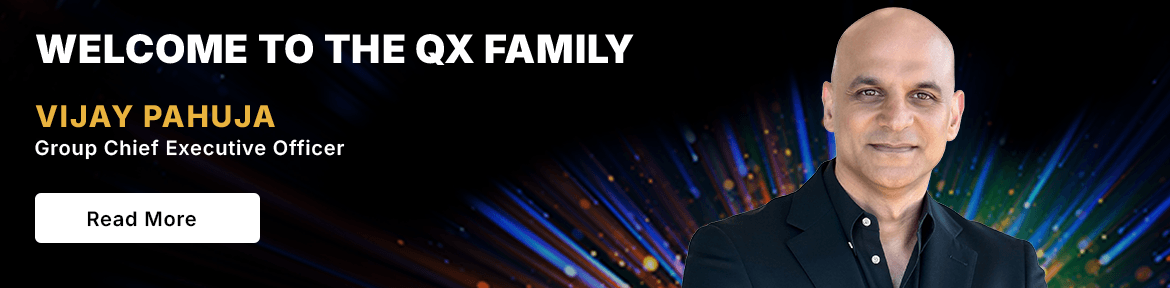 Welcome banner for QX family featuring Vijay Pahuja, Group CEO, with a 'Read More' button.