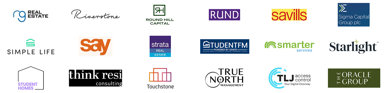 Grid of partner logos for real estate and investment firms.