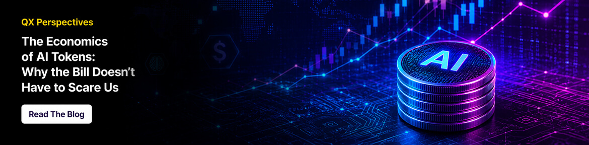Blog hero: 'The Economics of AI Tokens: Why the Bill Doesn’t Have to Scare Us' with a 'Read The Blog' button and neon AI coin graphic.