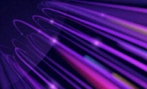 Abstract digital art: curved neon purple light trails against a dark background, suggesting energy and motion.