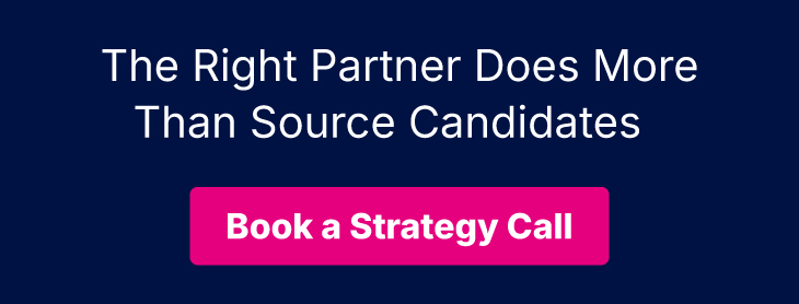 Recruitment Outsourcing Partner – QXGlobalgroup Ad banner: 'The Right Partner Does More Than Source Candidates' with a pink 'Book a Strategy Call' button on a dark blue background.